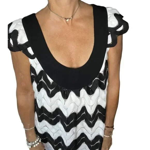 christopher deane Dress - Size Small, vintage, beautiful scalloped black & white - Picture 9 of 14